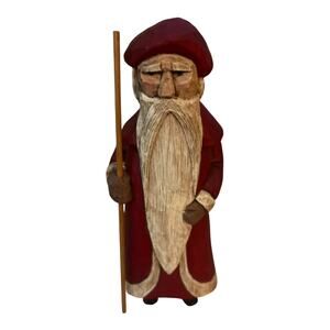 Vintage Hand-crafted Wooden Santa Claus Figurine 7" Tall Folk Art